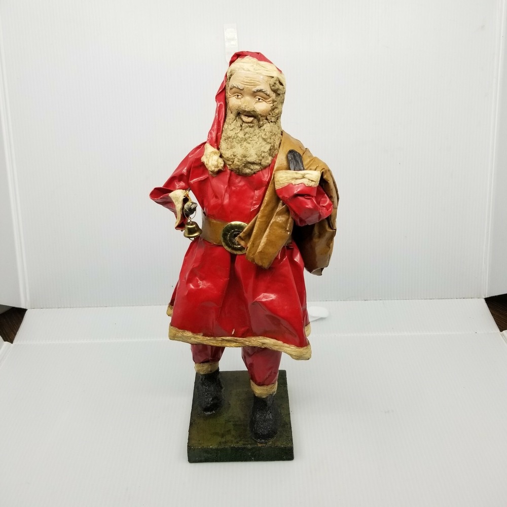 Vintage Paper Mache Santa Claus Unique Holiday Odd Oddity Figure Holding Sack